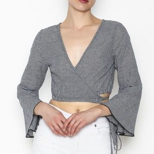 Gingham Flared Sleeve Crop Top